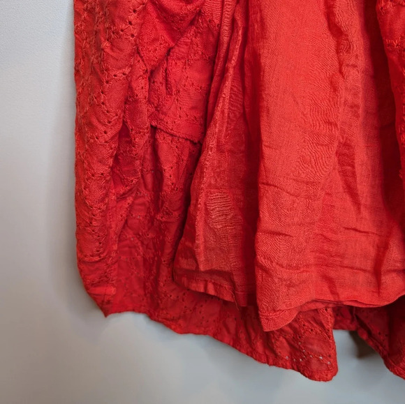 Sim & Sam Red Skinny Strap V Neck Eyelet Tiered Dress  Woman Medium - Picture 9 of 9